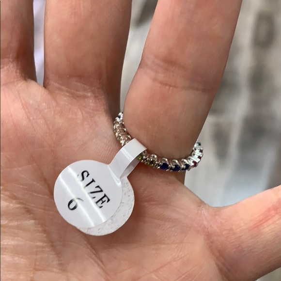 Dainty rainbow colorful Eternity Wedding Band - Picture 5 of 6